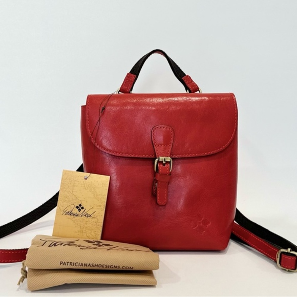 PATRICIA NASH Vatoni Small Convertible Leather Backpack In Papaya Red